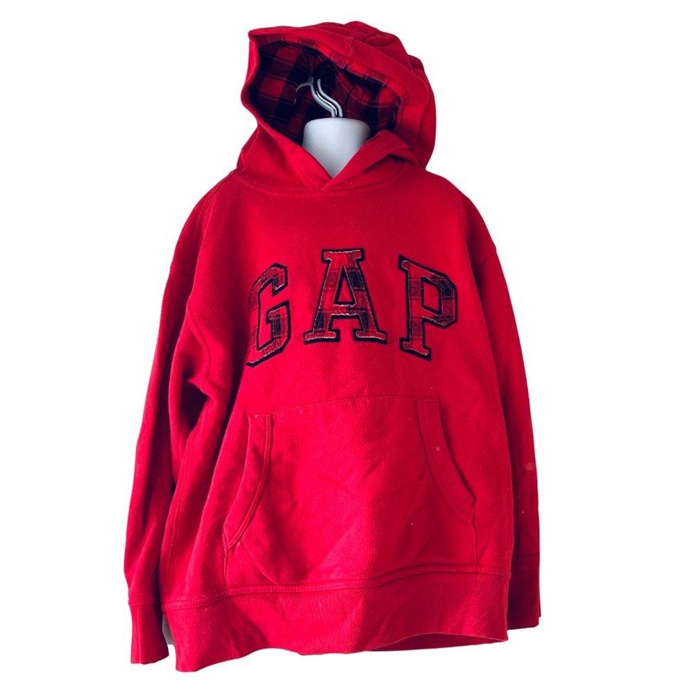 GAP KIDS red and buffalo print hoodie size M/8